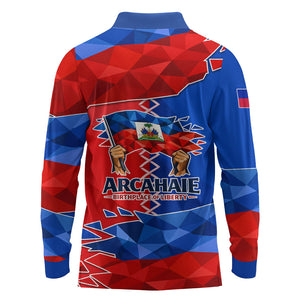 Haiti Flag Day Arcahaie 1803 Long Sleeve Polo Shirt Geometric Low Poly Flag Art - Birthplace Of Liberty Graphic