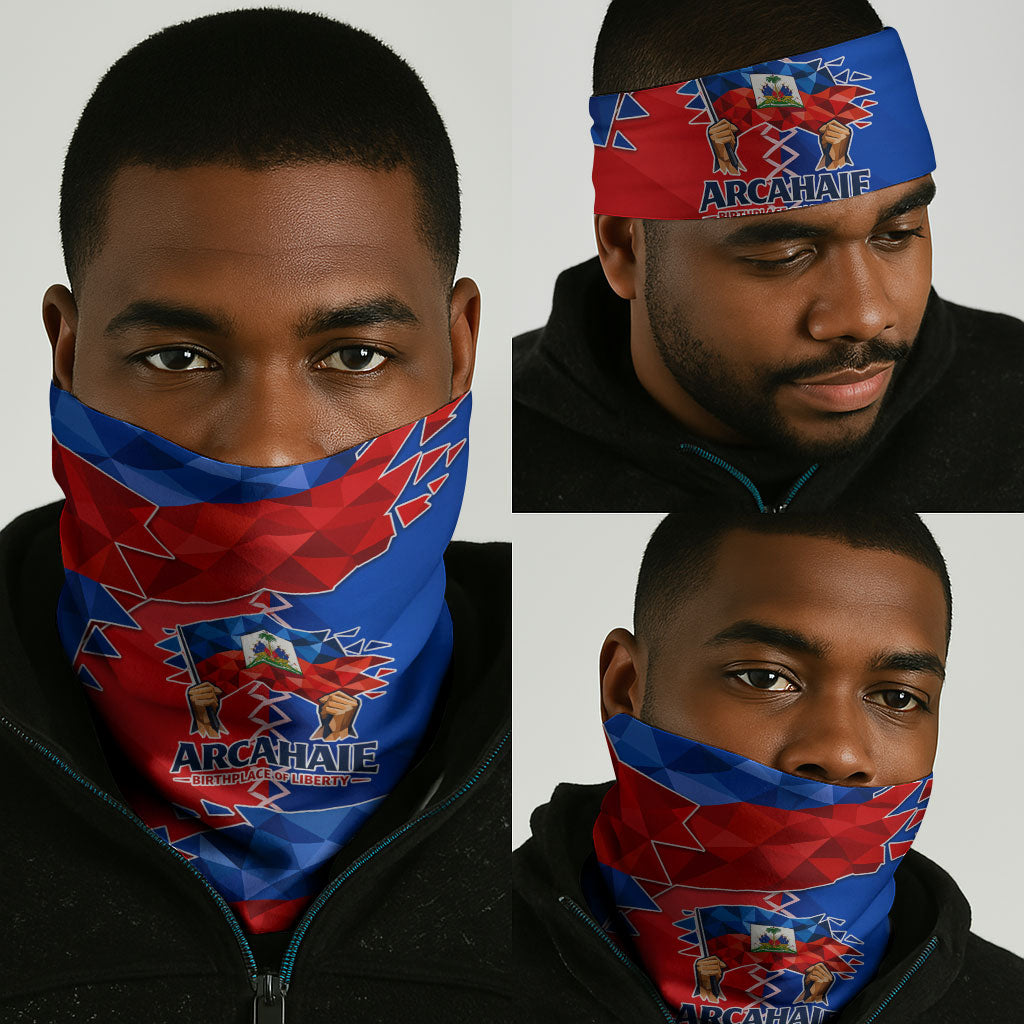 Haiti Flag Day Arcahaie 1803 Neck Gaiter Geometric Low Poly Flag Art - Birthplace Of Liberty Graphic