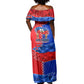 Haiti Flag Day Arcahaie 1803 Off Shoulder Maxi Dress Geometric Low Poly Flag Art - Birthplace Of Liberty Graphic