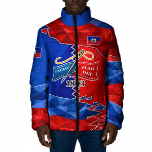 Haiti Flag Day Arcahaie 1803 Padded Jacket Geometric Low Poly Flag Art - Birthplace Of Liberty Graphic