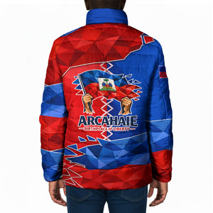 Haiti Flag Day Arcahaie 1803 Padded Jacket Geometric Low Poly Flag Art - Birthplace Of Liberty Graphic
