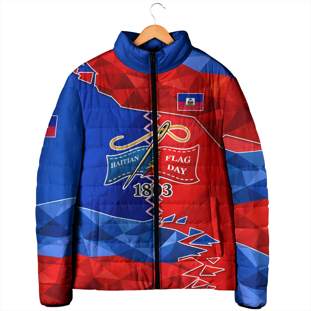 Haiti Flag Day Arcahaie 1803 Padded Jacket Geometric Low Poly Flag Art - Birthplace Of Liberty Graphic