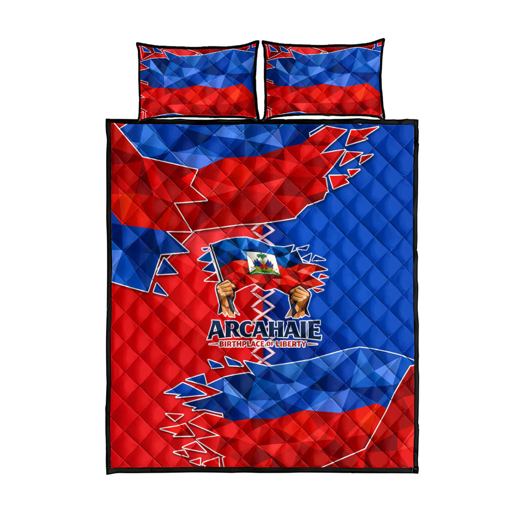 Haiti Flag Day Arcahaie 1803 Quilt Bed Set Geometric Low Poly Flag Art - Birthplace Of Liberty Graphic
