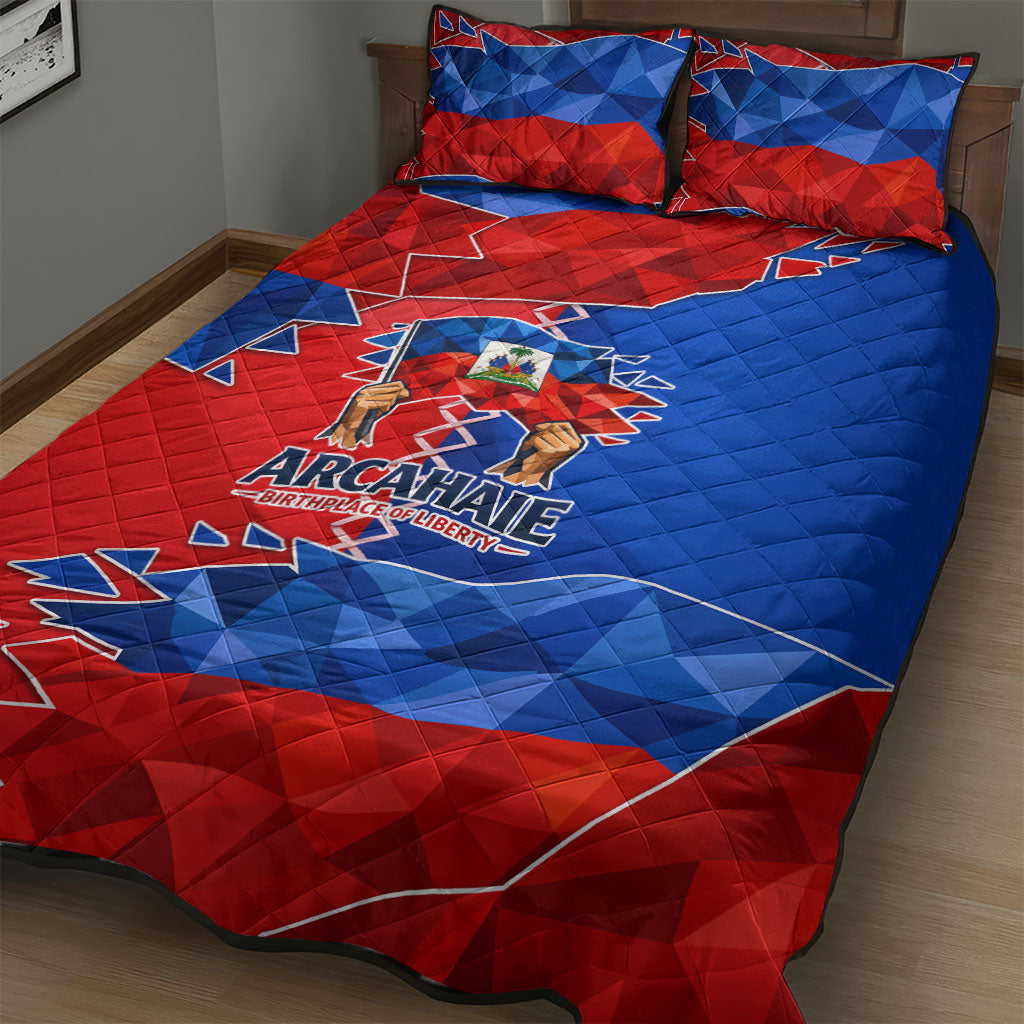 Haiti Flag Day Arcahaie 1803 Quilt Bed Set Geometric Low Poly Flag Art - Birthplace Of Liberty Graphic