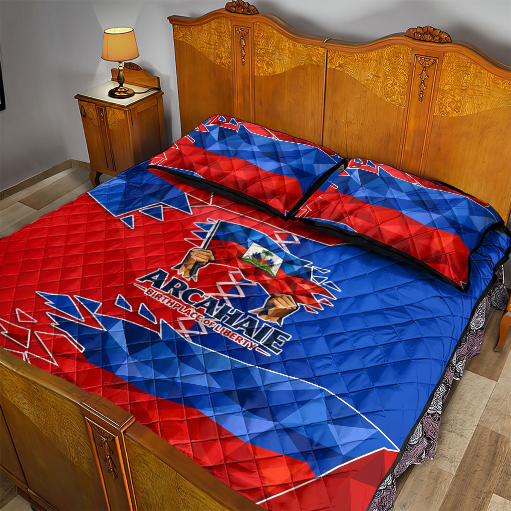 Haiti Flag Day Arcahaie 1803 Quilt Bed Set Geometric Low Poly Flag Art - Birthplace Of Liberty Graphic