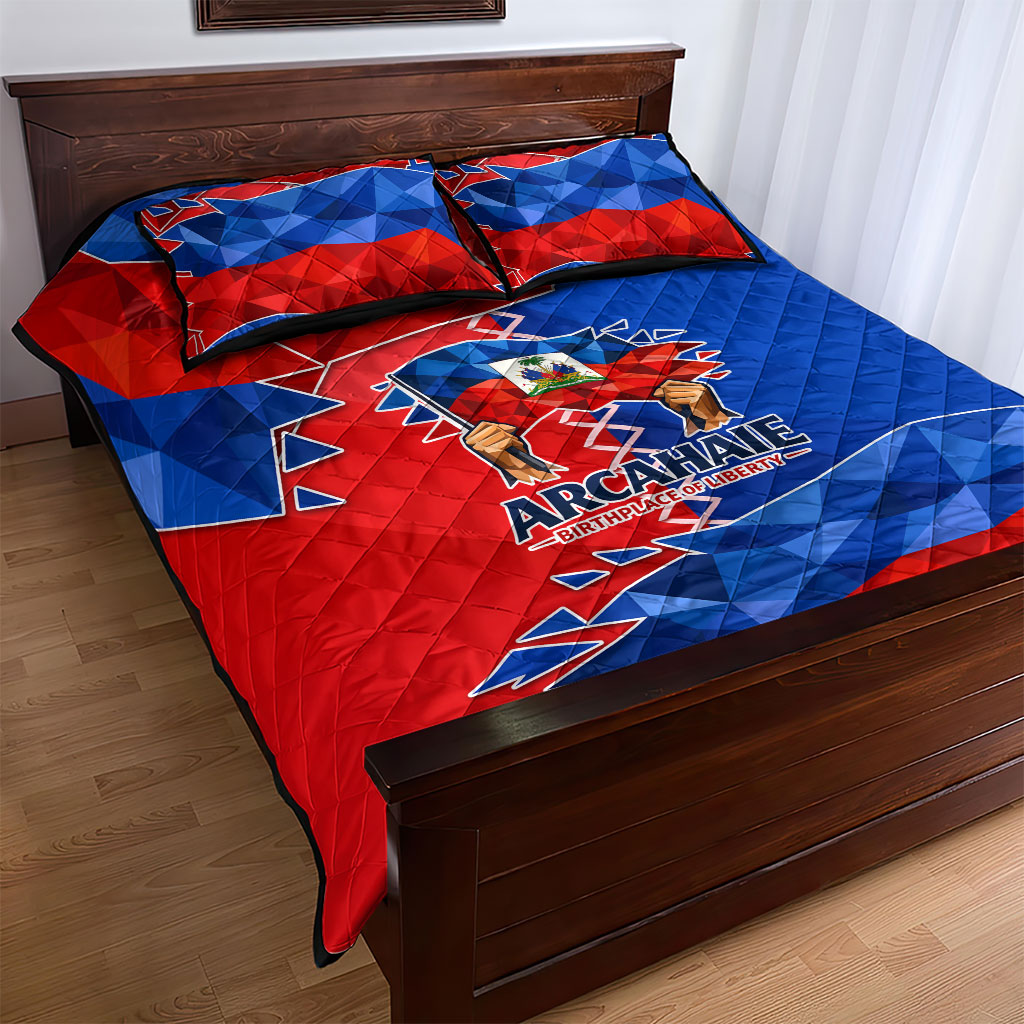 Haiti Flag Day Arcahaie 1803 Quilt Bed Set Geometric Low Poly Flag Art - Birthplace Of Liberty Graphic