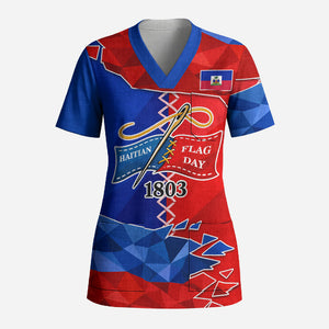 Haiti Flag Day Arcahaie 1803 Scrub Top Geometric Low Poly Flag Art - Birthplace Of Liberty Graphic