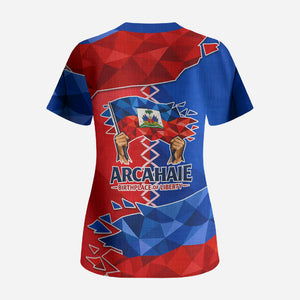 Haiti Flag Day Arcahaie 1803 Scrub Top Geometric Low Poly Flag Art - Birthplace Of Liberty Graphic
