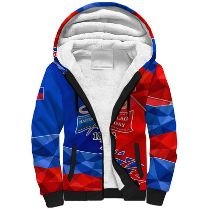 Haiti Flag Day Arcahaie 1803 Sherpa Hoodie Geometric Low Poly Flag Art - Birthplace Of Liberty Graphic