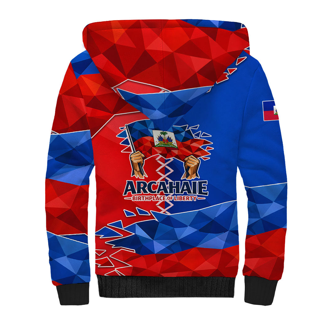 Haiti Flag Day Arcahaie 1803 Sherpa Hoodie Geometric Low Poly Flag Art - Birthplace Of Liberty Graphic