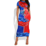 Haiti Flag Day Arcahaie 1803 Short Sleeve Bodycon Dress Geometric Low Poly Flag Art - Birthplace Of Liberty Graphic