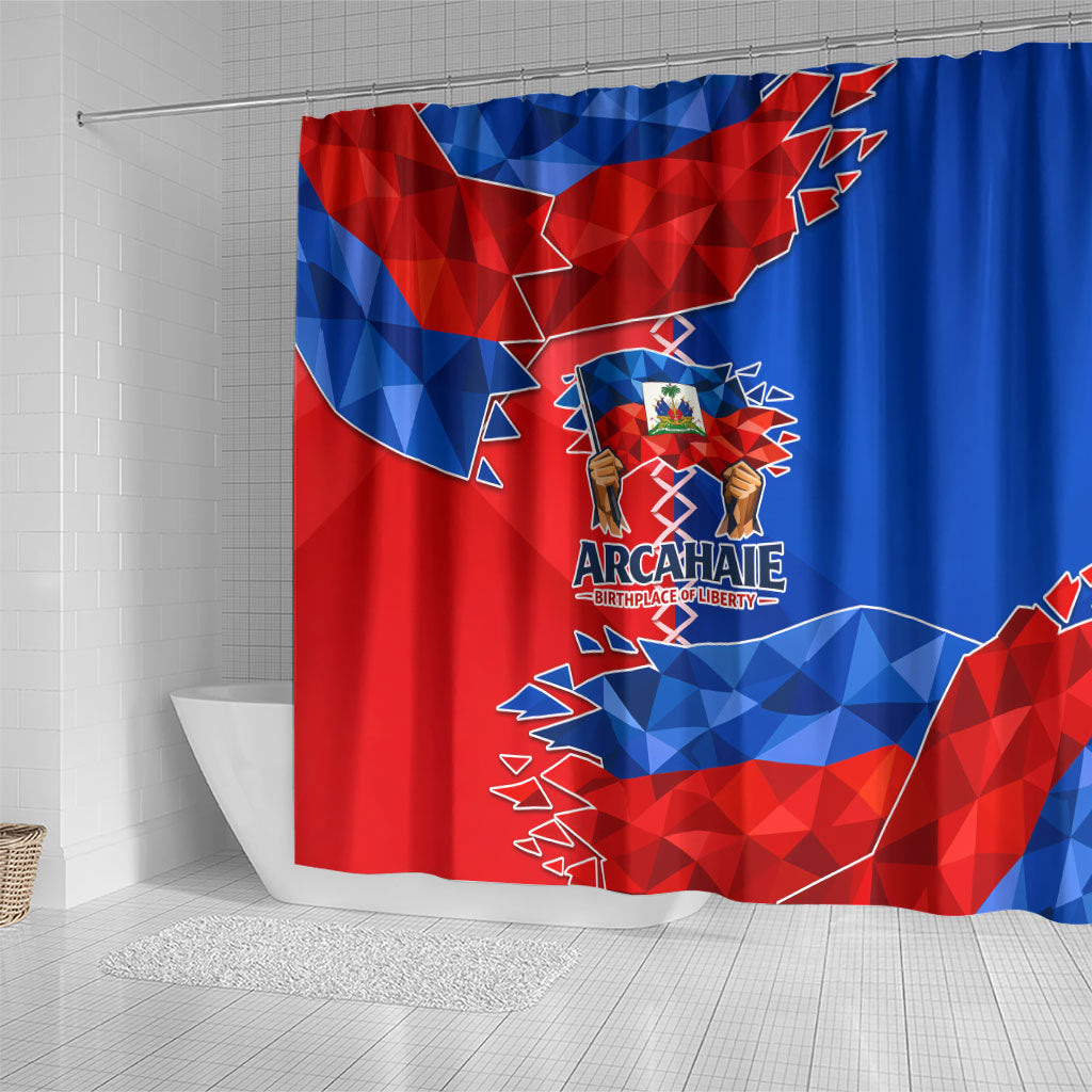 Haiti Flag Day Arcahaie 1803 Shower Curtain Geometric Low Poly Flag Art - Birthplace Of Liberty Graphic
