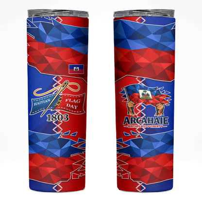 Haiti Flag Day Arcahaie 1803 Skinny Tumbler Geometric Low Poly Flag Art - Birthplace Of Liberty Graphic