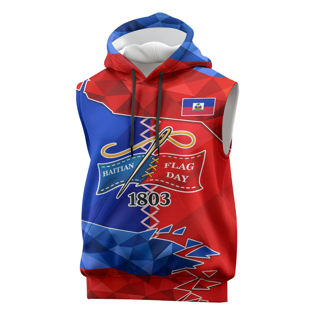 Haiti Flag Day Arcahaie 1803 Sleeveless Hoodie Geometric Low Poly Flag Art - Birthplace Of Liberty Graphic