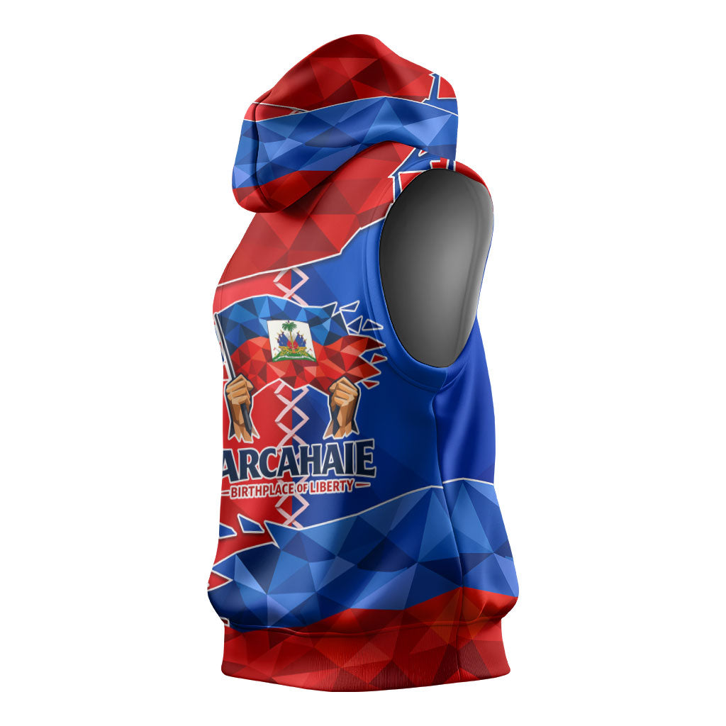 Haiti Flag Day Arcahaie 1803 Sleeveless Hoodie Geometric Low Poly Flag Art - Birthplace Of Liberty Graphic