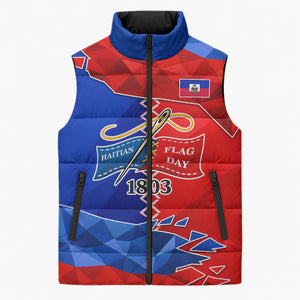 Haiti Flag Day Arcahaie 1803 Sleeveless Puffer Jacket Geometric Low Poly Flag Art - Birthplace Of Liberty Graphic
