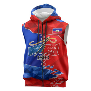 Haiti Flag Day Arcahaie 1803 Sleeveless Zip Hoodie Geometric Low Poly Flag Art - Birthplace Of Liberty Graphic