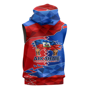 Haiti Flag Day Arcahaie 1803 Sleeveless Zip Hoodie Geometric Low Poly Flag Art - Birthplace Of Liberty Graphic