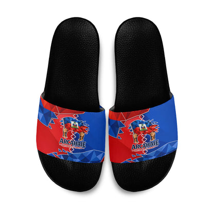 Haiti Flag Day Arcahaie 1803 Slide Sandals Geometric Low Poly Flag Art - Birthplace Of Liberty Graphic