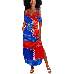 Haiti Flag Day Arcahaie 1803 Summer Maxi Dress Geometric Low Poly Flag Art - Birthplace Of Liberty Graphic