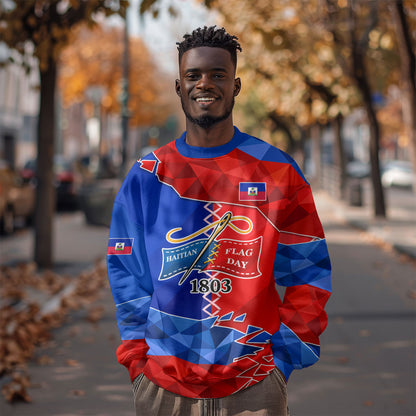 Haiti Flag Day Arcahaie 1803 Sweatshirt Geometric Low Poly Flag Art - Birthplace Of Liberty Graphic