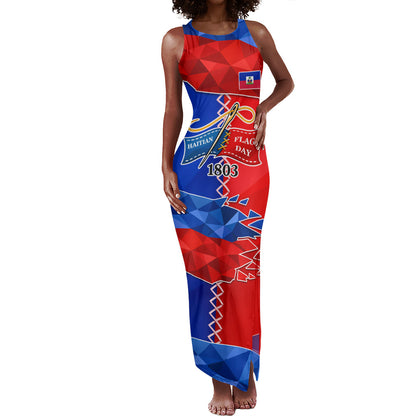 Haiti Flag Day Arcahaie 1803 Tank Maxi Dress Geometric Low Poly Flag Art - Birthplace Of Liberty Graphic