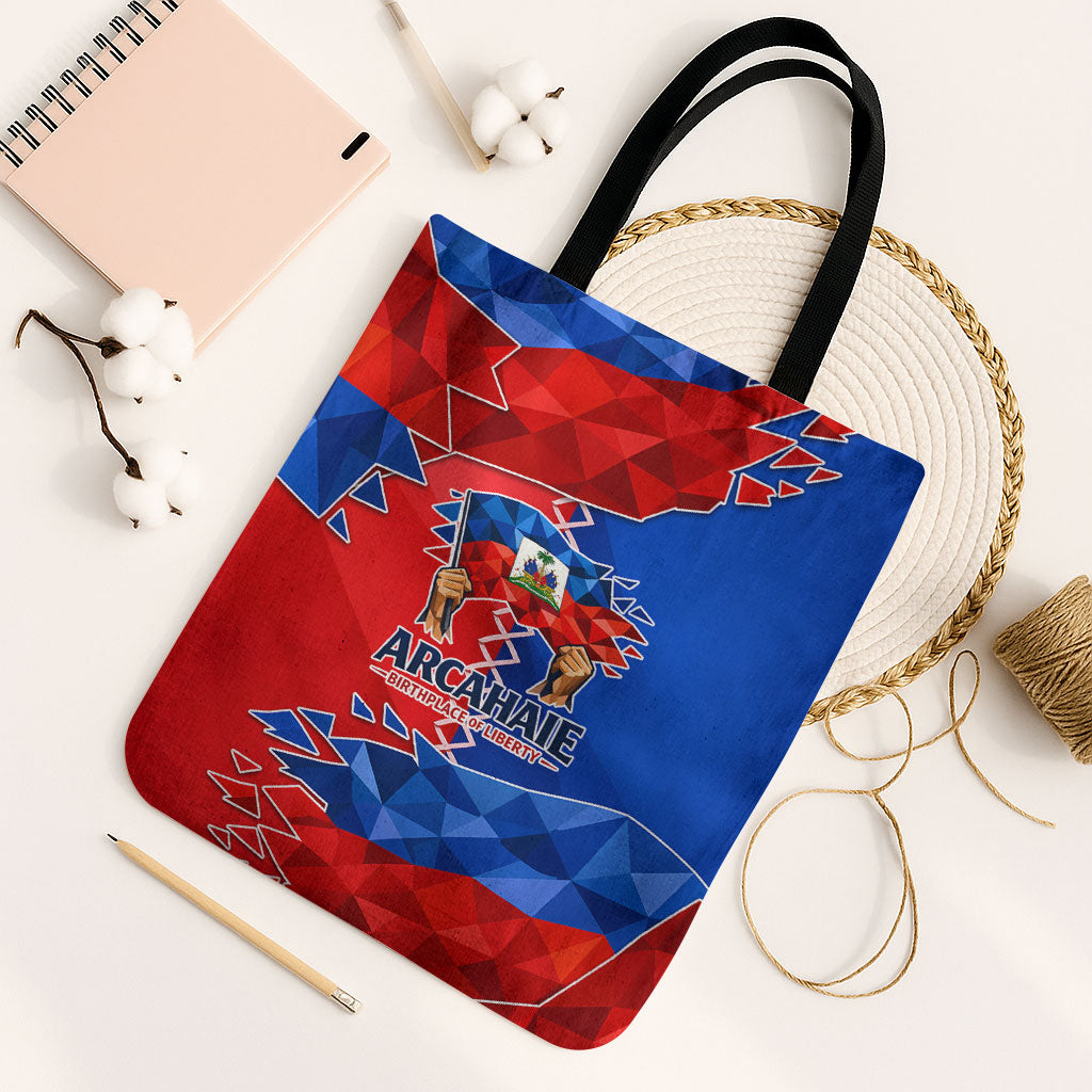 Haiti Flag Day Arcahaie 1803 Tote Bag Geometric Low Poly Flag Art - Birthplace Of Liberty Graphic