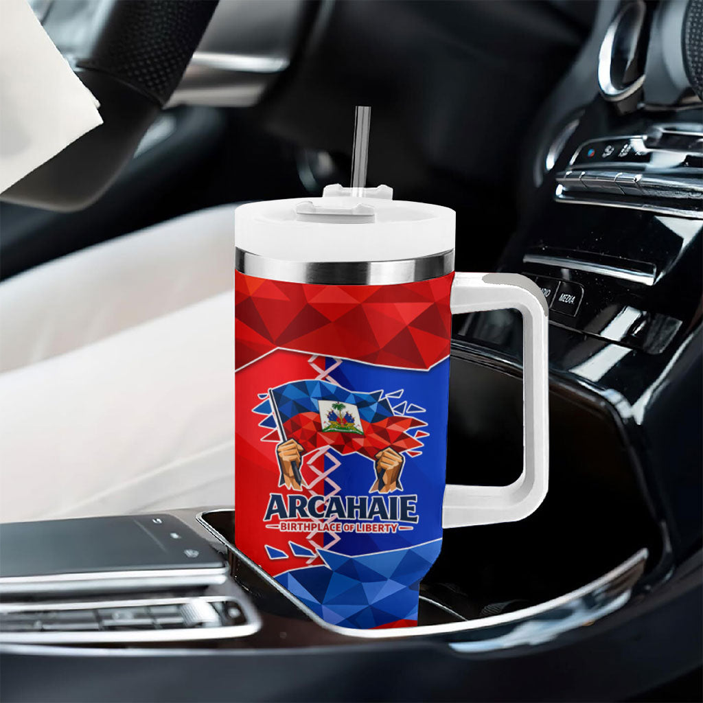 Haiti Flag Day Arcahaie 1803 Tumbler With Handle Geometric Low Poly Flag Art - Birthplace Of Liberty Graphic