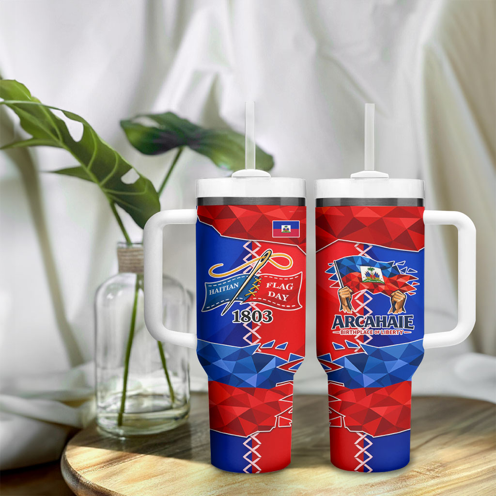Haiti Flag Day Arcahaie 1803 Tumbler With Handle Geometric Low Poly Flag Art - Birthplace Of Liberty Graphic