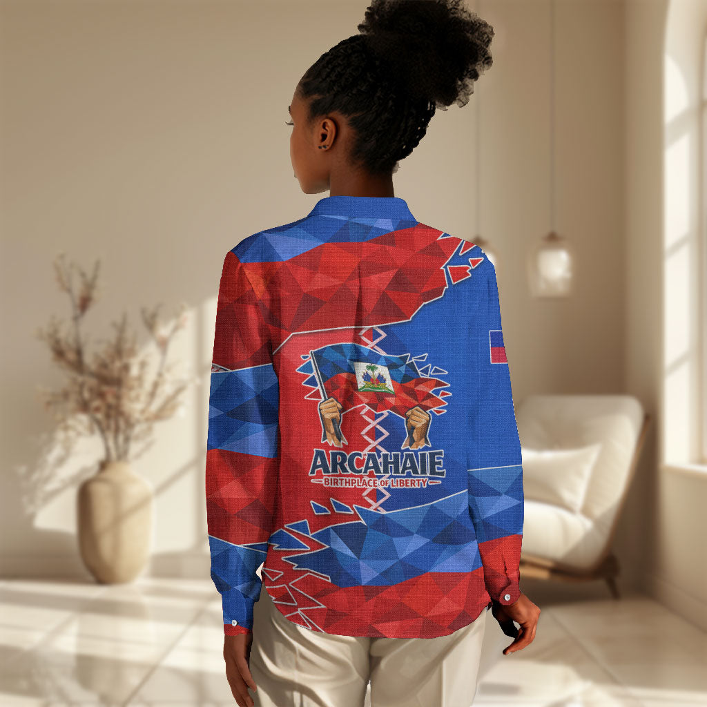 Haiti Flag Day Arcahaie 1803 Women Casual Shirt Geometric Low Poly Flag Art - Birthplace Of Liberty Graphic