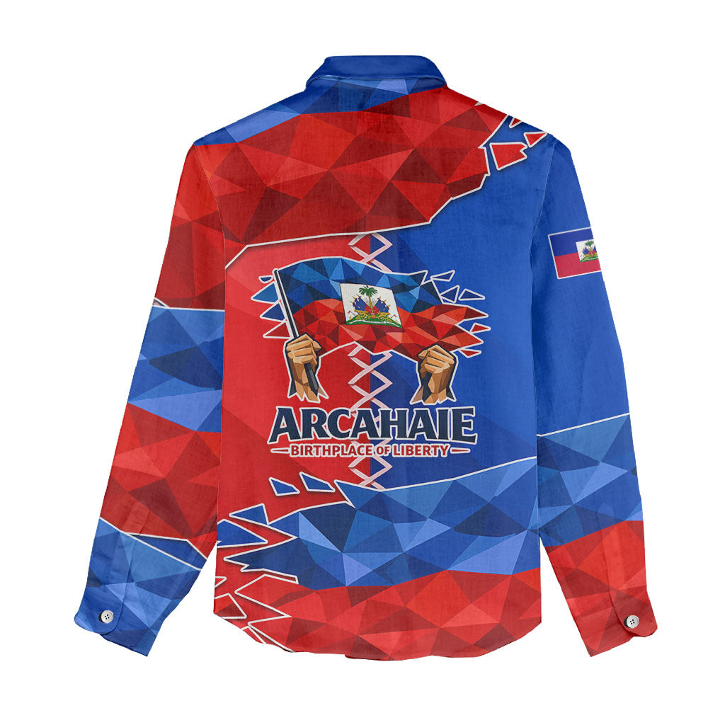 Haiti Flag Day Arcahaie 1803 Women Casual Shirt Geometric Low Poly Flag Art - Birthplace Of Liberty Graphic