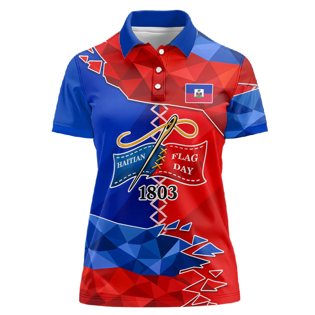 Haiti Flag Day Arcahaie 1803 Women Polo Shirt Geometric Low Poly Flag Art - Birthplace Of Liberty Graphic
