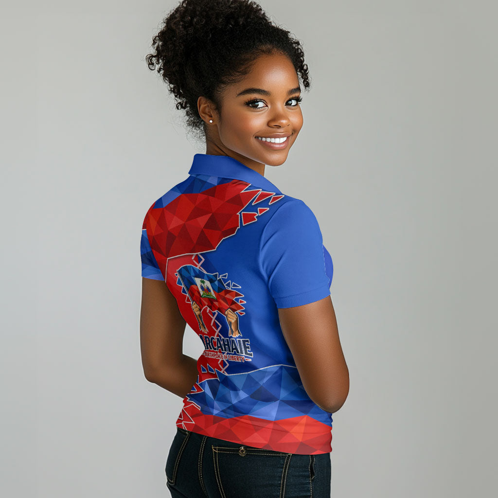 Haiti Flag Day Arcahaie 1803 Women Polo Shirt Geometric Low Poly Flag Art - Birthplace Of Liberty Graphic