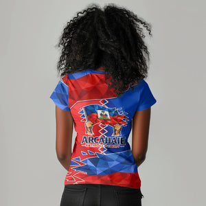 Haiti Flag Day Arcahaie 1803 Women V-Neck T-Shirt Geometric Low Poly Flag Art - Birthplace Of Liberty Graphic