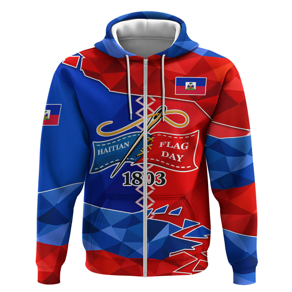 Haiti Flag Day Arcahaie 1803 Zip Hoodie Geometric Low Poly Flag Art - Birthplace Of Liberty Graphic