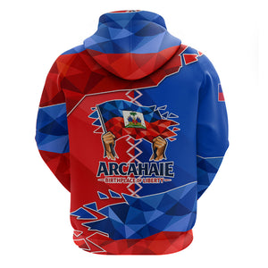 Haiti Flag Day Arcahaie 1803 Zip Hoodie Geometric Low Poly Flag Art - Birthplace Of Liberty Graphic
