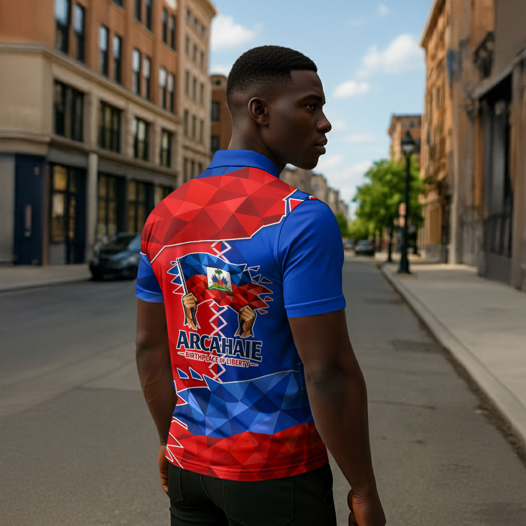Haiti Flag Day Arcahaie 1803 Zipper Polo Shirt Geometric Low Poly Flag Art - Birthplace Of Liberty Graphic