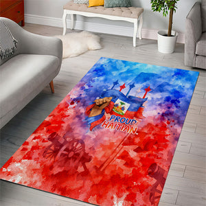 Proud Haitian Flag Day L Union Fait La Force Area Rug Artistic Watercolor Heritage Design With Raised Fist And Flag
