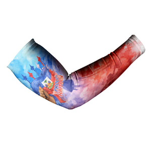 Proud Haitian Flag Day L Union Fait La Force Arm Sleeves Artistic Watercolor Heritage Design With Raised Fist And Flag