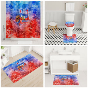 Proud Haitian Flag Day L Union Fait La Force Bathroom Set Artistic Watercolor Heritage Design With Raised Fist And Flag