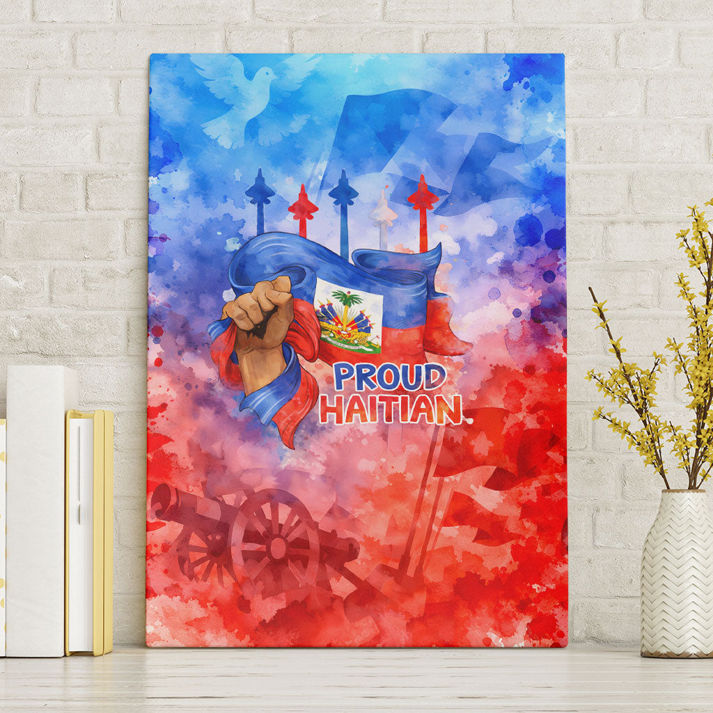 Proud Haitian Flag Day L Union Fait La Force Canvas Wall Art Artistic Watercolor Heritage Design With Raised Fist And Flag