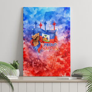 Proud Haitian Flag Day L Union Fait La Force Canvas Wall Art Artistic Watercolor Heritage Design With Raised Fist And Flag