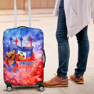 Proud Haitian Flag Day L Union Fait La Force Luggage Cover Artistic Watercolor Heritage Design With Raised Fist And Flag