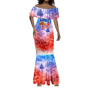 Proud Haitian Flag Day L Union Fait La Force Mermaid Dress Artistic Watercolor Heritage Design With Raised Fist And Flag