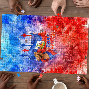 Proud Haitian Flag Day L Union Fait La Force Puzzle Artistic Watercolor Heritage Design With Raised Fist And Flag