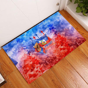 Proud Haitian Flag Day L Union Fait La Force Rubber Doormat Artistic Watercolor Heritage Design With Raised Fist And Flag