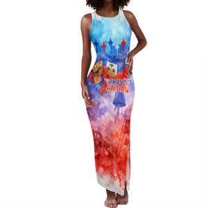 Proud Haitian Flag Day L Union Fait La Force Tank Maxi Dress Artistic Watercolor Heritage Design With Raised Fist And Flag