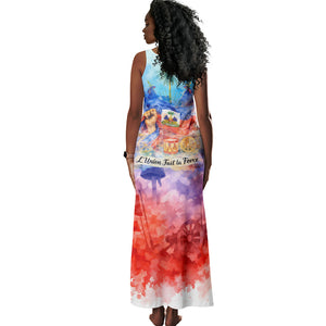 Proud Haitian Flag Day L Union Fait La Force Tank Maxi Dress Artistic Watercolor Heritage Design With Raised Fist And Flag