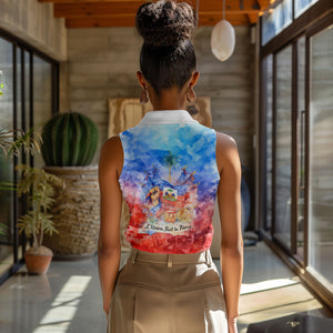 Proud Haitian Flag Day L Union Fait La Force Women Sleeveless Polo Shirt Artistic Watercolor Heritage Design With Raised Fist And Flag