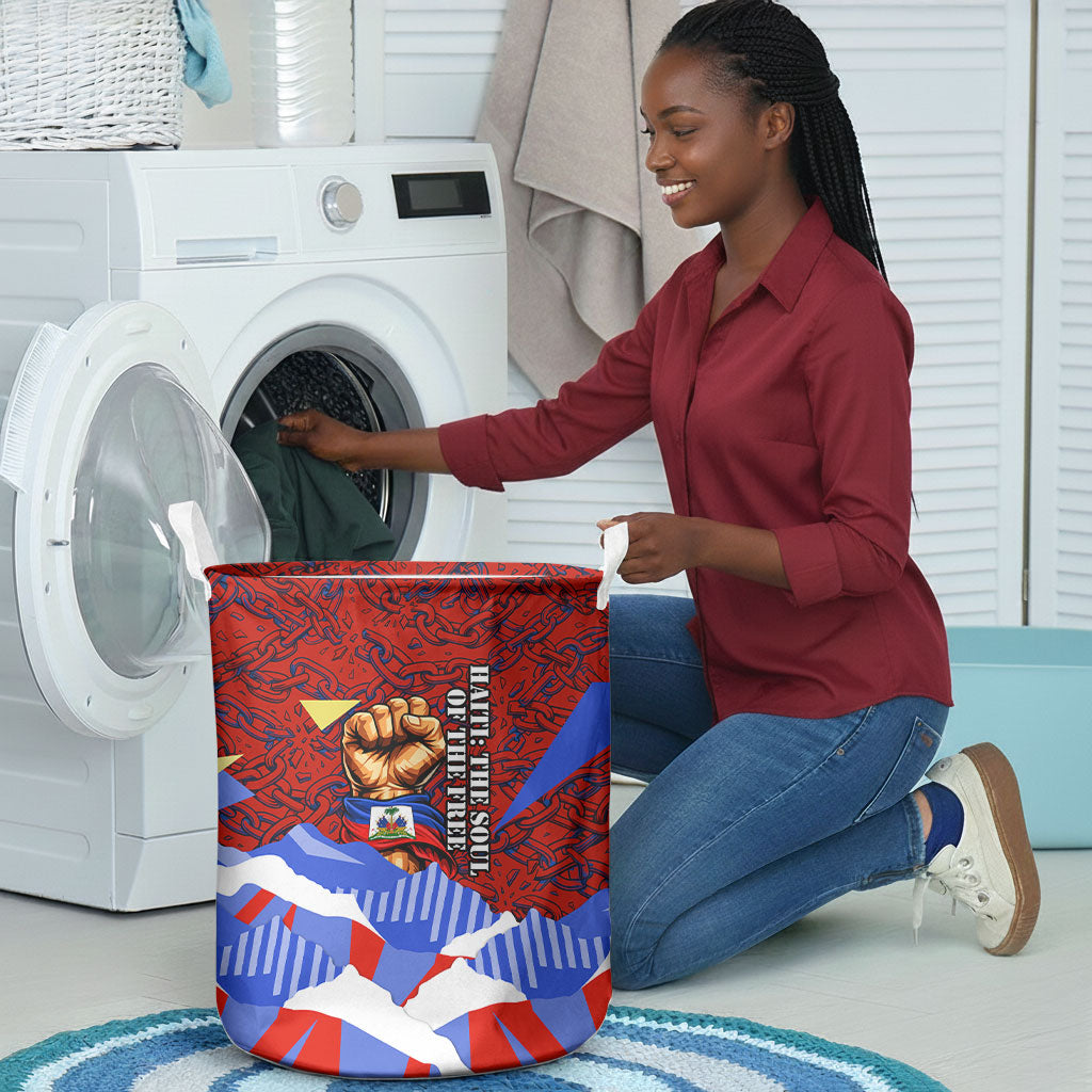Haiti Flag Day Soul Of The Free L Union Fait La Force Laundry Basket Peace Dove And Power Fist Art With Hibiscus And Broken Chains